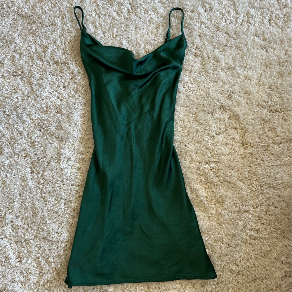 Motel Rocks Paiva Slip Dress in Satin Kelly Green